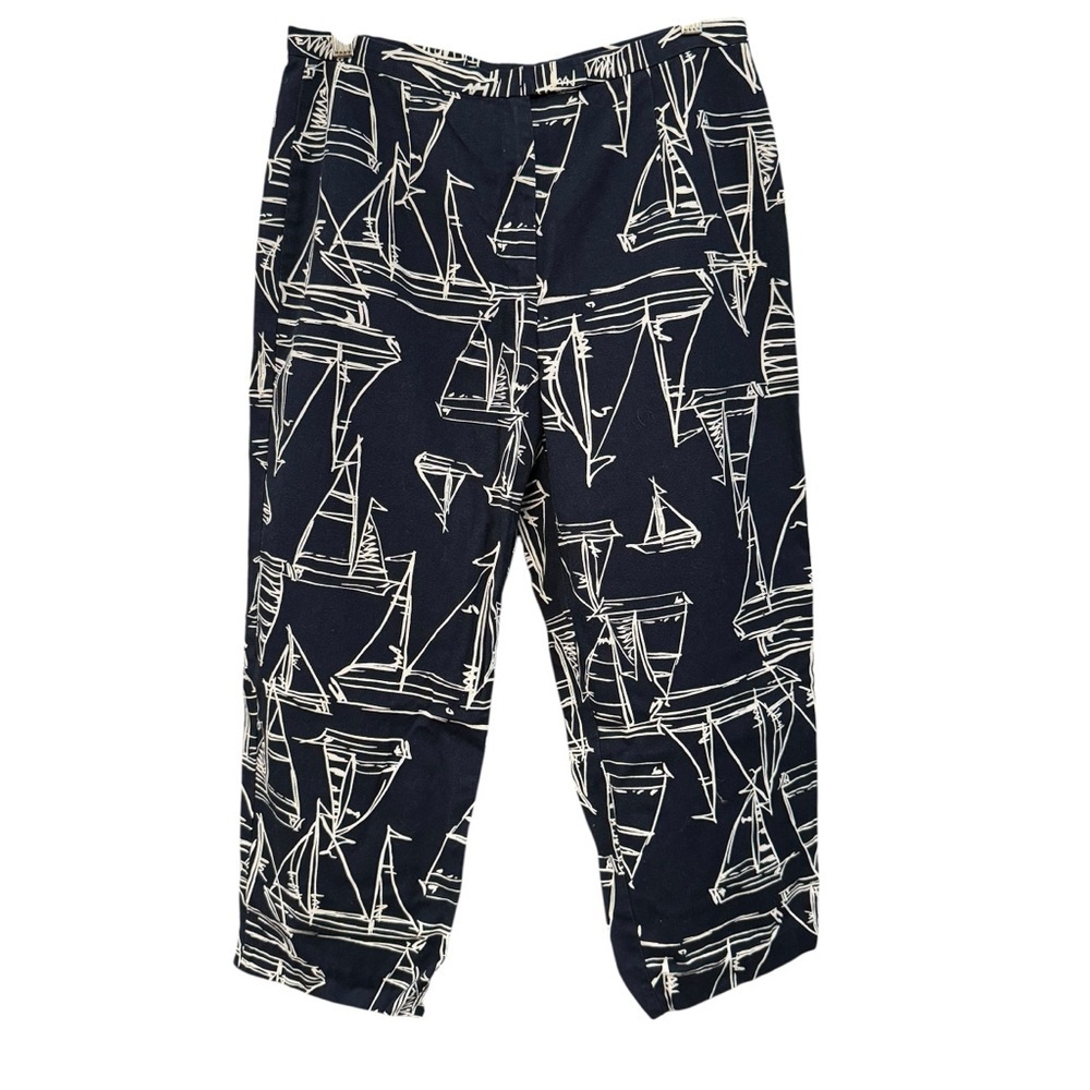 Talbots Petites Navy White Sailboat Print Cotton Crop Pants 30x22